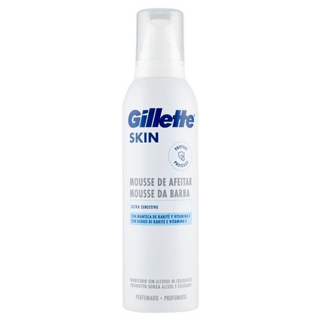 Gillette Mousse da Barba da Uomo Skin Ultra Sensitive con Burro di Karité e Vitamina E, 240 ml